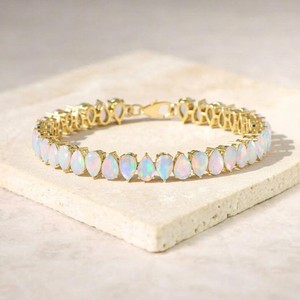 Pear Cut Ethiopian Fire Opal Charm <b>Bracelet</b> in Sterling Silver Gold Plated Elegant Luxury Jewelry for Women - Product Image 3