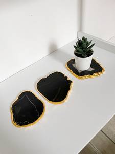 Customized Hot Selling Natural Black <b>Agate</b> <b>Coaster</b> Slice With Gold Trim Gemstone <b>Agate</b> Slice Tea <b>Coaster</b> For Hotel Restaurant UO - Product Image 3