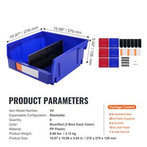Contenitore di Stoccaggio Impilabile Resistente, Set da 6, Blu/Rosso, Organizzatore Appeso 11x11 Pollici, Contenitore in Plastica - Product Image 3