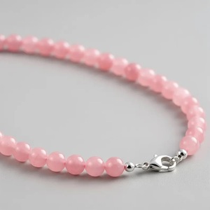 Collar de Cuarzo Rosa Hecho a Mano con Cuentas Lisas de 8mm, Gargantilla de Piedras Preciosas Naturales Rosadas, Joyería Elegante, Regalo para Mujer, Suministro de Boutique - Product Image 4