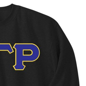 <b>Black</b> Greek Letter <b>Crew</b> <b>Neck</b> <b>Sweatshirt</b> Embroidered Graphic Long Sleeve Casual Pullover Sportswear Blue Gold Design Apparel - Product Image 3