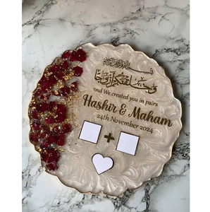 Epoxy Resin & Dried Flowers Thumb Board For Muslims <b>Wedding</b> Nikah Ceremony Bridal & Groom Thumb's Board - Product Image 1