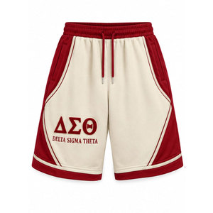 Delta Sigma Theta <b>Men's</b> <b>Red</b> Cream <b>Shorts</b> With Front Logo Drawstring Waist Casual Style - Product Image 2