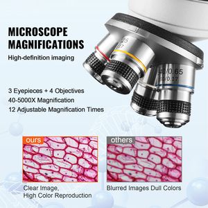 Microscopio Composto Trinoculare da Laboratorio con Ingrandimento 40X-5000X, Tavolino Meccanico a Due Livelli, Ingrandimento Totale 1000X - Product Image 2