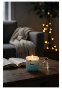 Beautiful Handcrafted <b>Candle</b> Jar Soft Blue Finish Hand Painted Floral Heart Design Customized Fragrance <b>Long</b> Thanksgiving - Product Image 3