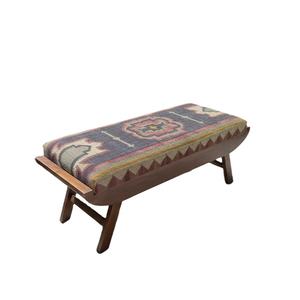 Banco Plegable de Yute y Lana Tejido a Mano – Asiento Decorativo de Madera Estilo Boho para Pasillo, Dormitorio y Sala de Estar - Product Image 1