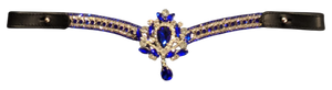 Couronne élégante de luxe en cristal bleu saphir à 5 rangs, en forme de V, pour fronture de cheval, en cuir rembourré fait main sur mesure - Product Image 2