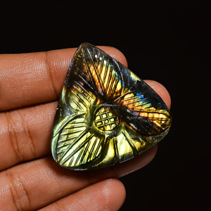 Pierre de Labradorite Dorée Naturelle AAA+ à Coupe Cabochon Certifiée par un Certificat Tierce Partie pour la Fabrication de Bijoux, Pendentifs et Bagues, Pierres Précieuses en Vrac - Product Image 2