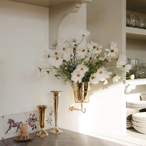 Ornamental Gold Metal <b>Wall</b> <b>Vase</b> with Curved Holder Frame for Stylish Floral Arrangements and Interior Accent Styling - Product Image 6