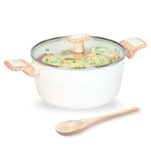 Casserole en céramique avec couvercle en verre, fond en acier inoxydable, revêtement émaillé antiadhésif, design minimaliste rond - Product Image 1