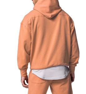 Conjunto de Sudadera con Capucha Naranja para Hombre, Manga Larga, Color Sólido, Chándal Informal, Bolsillos Laterales, Corte Holgado, Algodón de Peso Medio, Ropa de Otoño - Product Image 3