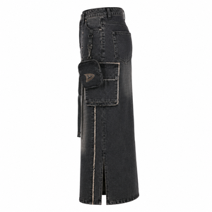 Rebel Cute Utility Denim Skirt for Women Blue Black Y2K Maxi Cargo with Detachable Pouch Gothic Streetwear Details Summer/Winter - Product Image 2