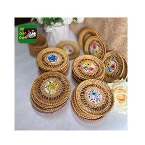 NATURAL MOTHER OF PEARL INLAY WITH RATTAN TEA CUP PLACE MAT DECORATIVE <b>ROUND</b> AND SQUARE COASTER WITH LOGO ENGRAVED HOT SALE - Product Image 3
