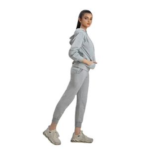 Fashion Women Grey Tracksuit Cotton Blend <b>Hoodie</b> and Matching Sweatpants Breathable Jogger Set for Outdoor Casual Wear - Product Image 3