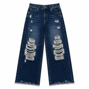 Jean déchiré taille haute pour femme, coupe large, respirant, écologique, délavé, style streetwear ample, été-automne - Product Image 2