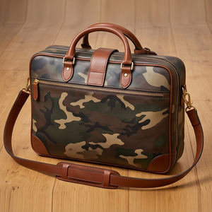 Porte-documents classique en cuir à motif camouflage avec fermeture éclair, sac d'affaires durable, sac à dos avec bretelles - Product Image 1