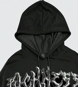 Sweat-shirt à capuche oversize pour homme, imprimé graphique noir, streetwear, 100% coton tricoté, 420 grammes, coupe classique, vêtements d'hiver - Product Image 3