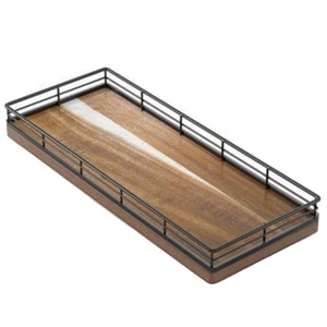 Plateau de rangement en bois multi-usages, plateaux de bar artisanaux, lavables au lave-vaisselle, articles de cuisine décoratifs, plateaux antiques, prix de gros - Product Image 1