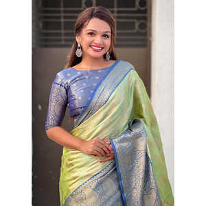 Green Kanjivaram Soft Tissue Silk Leheriya Traditional Zari Woven Saree <b>Indian</b> & <b>Pakistani</b> <b>Clothing</b> - Product Image 2