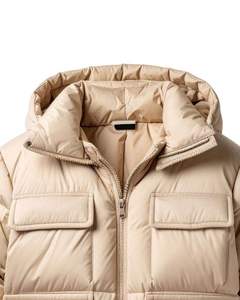 Chaqueta Acolchada Beige para Hombre con Capucha, Abrigo de Plumón Cálido con Múltiples Bolsillos, Ropa de Invierno para Uso Casual al Aire Libre - Product Image 3