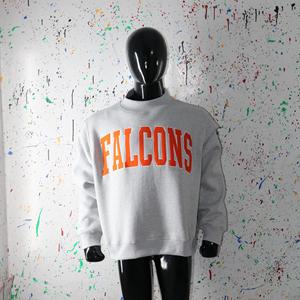 Sudadera FALCONS HEATHER GREY con cuello alto, 100% algodón, con apliques bordados en color NARANJA, cuello ancho, URBAN PRODUCTIONS - Product Image 1