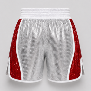 Shorts de boxe unisexes professionnels en satin vert métallisé 100% polyester avec logo frontal, séchage rapide et motif étoile en strass - Product Image 5