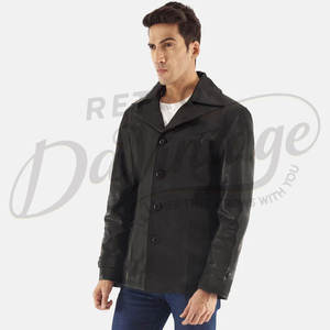 Chaqueta Blazer de Cuero Genuino Negro para Hombre, Corte Entallado, Piel de Oveja Premium, Cierre Clásico con Botones, Estilo Casual, Abrigo de Cuero para Coche - Product Image 5