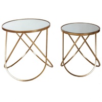 Table basse gigogne classique en métal avec plateau en marbre, design rond élégant et durable pour salon moderne