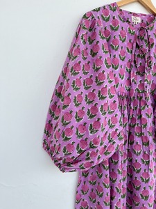 Women Purple Floral Cotton Maxi <b>Dress</b> Vintage Style Tie Neck Boho <b>Dress</b> Casual Summer Wear <b>Loose</b> Fit Modest <b>Dress</b> - Product Image 4
