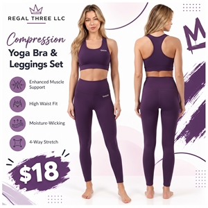 <b>Womens</b> <b>2</b> <b>Piece</b> Yoga Leggings Set High Waist Leggings & Racerback Sports Bra Base Layer Gym <b>Outfit</b> Set Ladies Lightweight Gym Set - Product Image 1