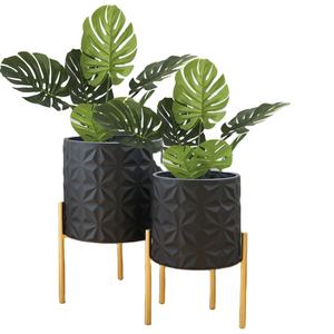 Elegant Hammared Floor Standing Copper Look <b>Plant</b> Pot Minimalist Black Metal Stand for Interior <b>Decor</b> Homes Offices and Lobbies - Product Image 1