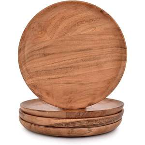 Assiette de présentation ronde de luxe en bois d'acacia, assiette de dîner en bois massif de 13 pouces, sous-assiette décorative pour mariages et hôtels (vente en gros) - Product Image 4