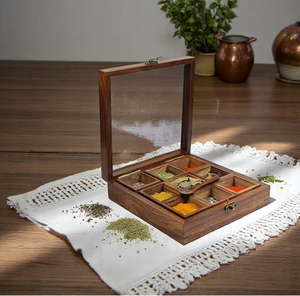 Wooden <b>Spice</b> <b>Box</b> With 9 Compartments And Spoon For Kitchen Storage by blossom craft india - Product Image 3
