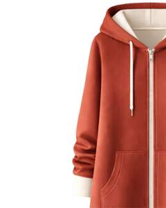 Sudadera con capucha larga personalizada con cremallera, color óxido, para mujer, abrigo de invierno con forro polar, informal, holgado, con bolsillos, OEM personalizado - Product Image 4