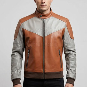Latest Men's Winter High Quality Genuine Leather Stand Collar Front Logo Eco-Friendly Breathable Motorbike <b>Jacket</b> - Product Image 1