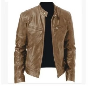 Camel Brown Leather Biker <b>Jacket</b> Slim Fit <b>Men</b> Motorcycle Style Outerwear with Zipper Pockets and Classic <b>jacket</b> <b>for</b> <b>men</b> - Product Image 1