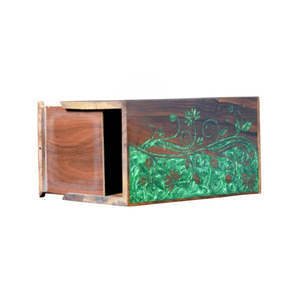 Handmade Rosewood Cremation Urn Green Floral Inlay <b>Memorial</b> <b>Box</b> for human and pets ashes - Product Image 6