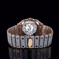 Montre en acier inoxydable de qualité supérieure, couleur noire, avec diamants en moissanite glacés, mouvement mécanique, résistance à l'eau 3 ATM, disponible pour