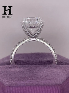 3 Carat Round Brilliant Lab Diamond Engagement Ring 14K White Gold Scalloped Pave Band Solitaire Wedding Ring - Product Image 3