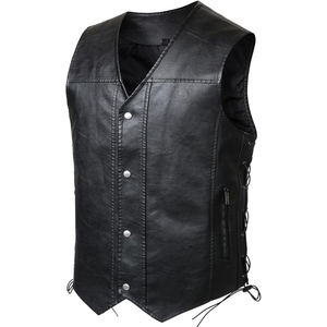 Custom Men's Genuine Cowhide <b>Leather</b> <b>Biker</b> Vest Classic Motorcycle Riding <b>Waistcoat</b> Snap Button Lace Side Club Vest OEM - Product Image 2