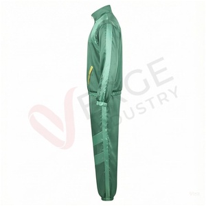 Conjunto Deportivo Unisex Verde, Manga Larga, Cuello Alto, Cierre Frontal, Color Sólido, Transpirable, Corte Regular, Ropa Deportiva para Otoño - Product Image 3