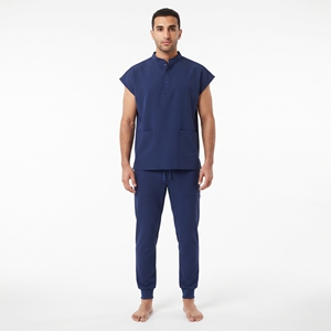 Hawk Eye Unisex Scrub Set <b>Navy</b> <b>Blue</b> Knitted Cotton Polyester Hospital Uniform Pants and Top with Pockets - Product Image 6