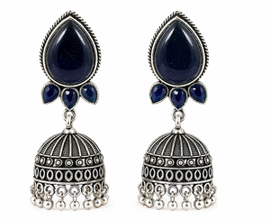 Factory Wholesale Brass Oxidized Antique <b>Silver</b> Plated Jade Bezel Set Bohemian Jhumka Drop <b>Earrings</b> Handmade Ethnic for Women - Product Image 4