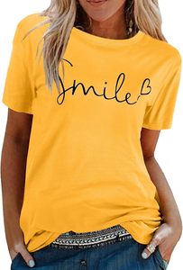 T-shirt imprimé pour femme, usage régulier, été, 100% coton, col rond, manches courtes, décontracté, uni - Product Image 2
