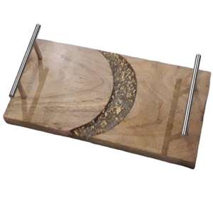 Nuevas Bandejas de Servicio y Almacenamiento con Incrustaciones de Resina y Madera con Asas Metálicas para Té, Café y Desayuno, Elegantes Platos Decorativos para Mesa - Product Image 5