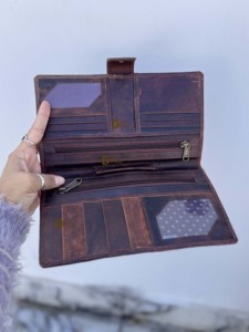 Cartera de cuero de vaca de gran tamaño para mujer, monedero de cuero auténtico, tarjetero, Occidental, al por mayor, cartera oculta para el pelo - Product Image 6