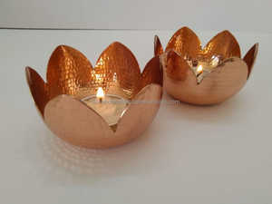 Handcrafted Lotus Petal Hammered Copper Candle Holder – Blooming Floral Votive <b>Stand</b> for Wedding Centerpieces & Wellness Decor - Product Image 1