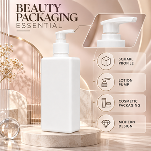 White Plastic <b>Pump</b> <b>Bottle</b> Square Lotion <b>Dispenser</b> Cosmetic Packaging Container - Product Image 5
