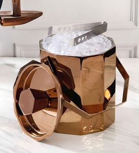 Seau à glace rond en métal doré White Royals avec couvercle et poignées, refroidisseur de boissons pour bar et table de fête à domicile - Product Image 5