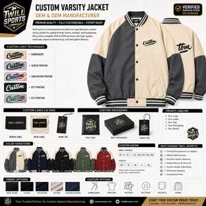 Veste universitaire personnalisée pour homme, beige et gris, avec lettres brodées sur le devant, col rabattable, coupe décontractée, coupe régulière, coupe-vent, respirante - Product Image 4